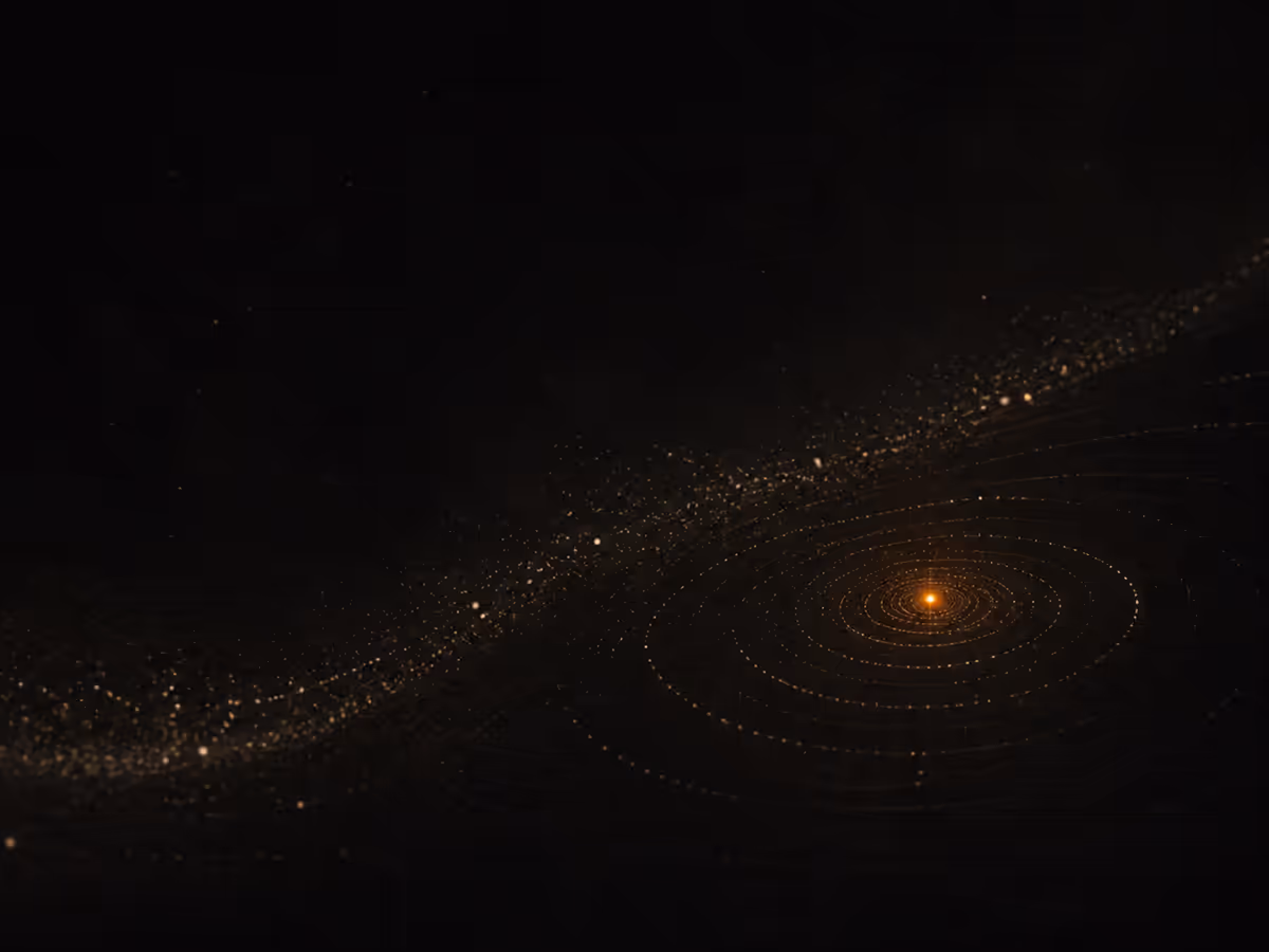 A warm signal emerging from a field of muted points.